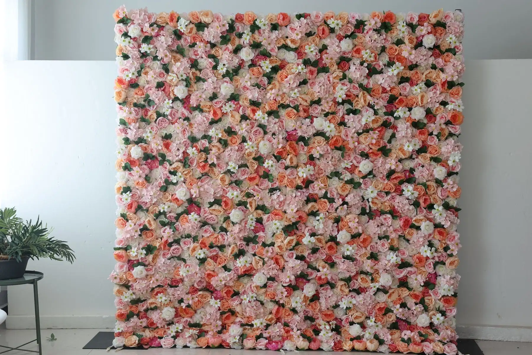 

Mixed Flower Series 3D Pink Rose Hydrangea greenery Fabric Faux floral Wall Roll Birthday party wedding background decoration