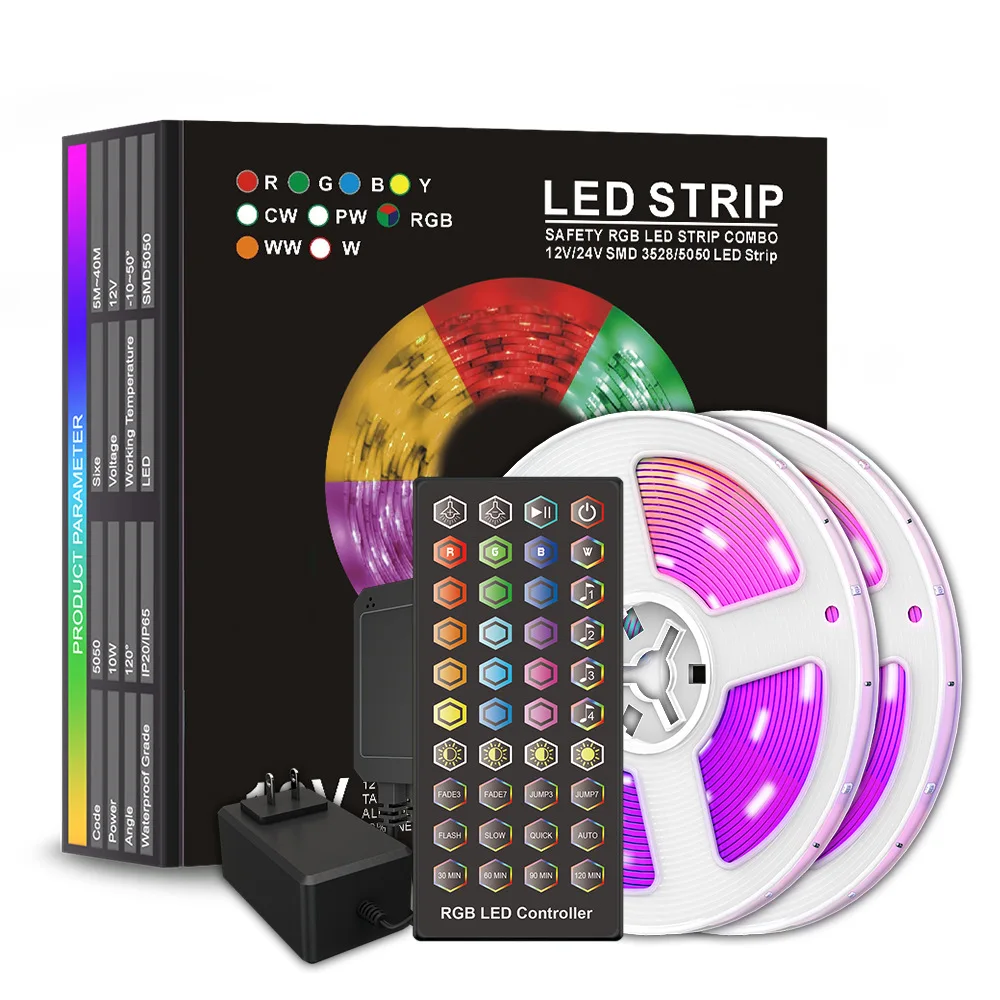 

LED strip light 5050 drip glue waterproof colour changing soft strip light RGB music sound control timer set of strip light