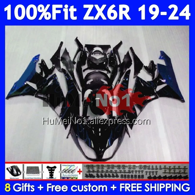 Body For KAWASAKI NINJA ZX 6R 636 ZX6R 19 20 21 22 23 250No.55 ZX-6R ZX-636 Blue flames ZX636 2019 2020 2021 2022 2023 Fairing