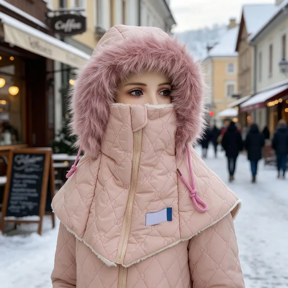Quilted Hat for Weather Women Winter Balaclava Hat with Quilted Face Mask Fleece Lined Hood Hat Zipper Closure Fuzzy for Women