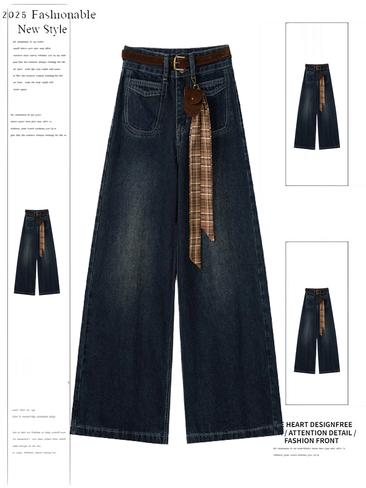 

Американские ретро-джинсы синего цвета с высокой талией, свободные прямые брюки, женские, осенне-зимние, новый дизайн, с поясом, широкие штанины