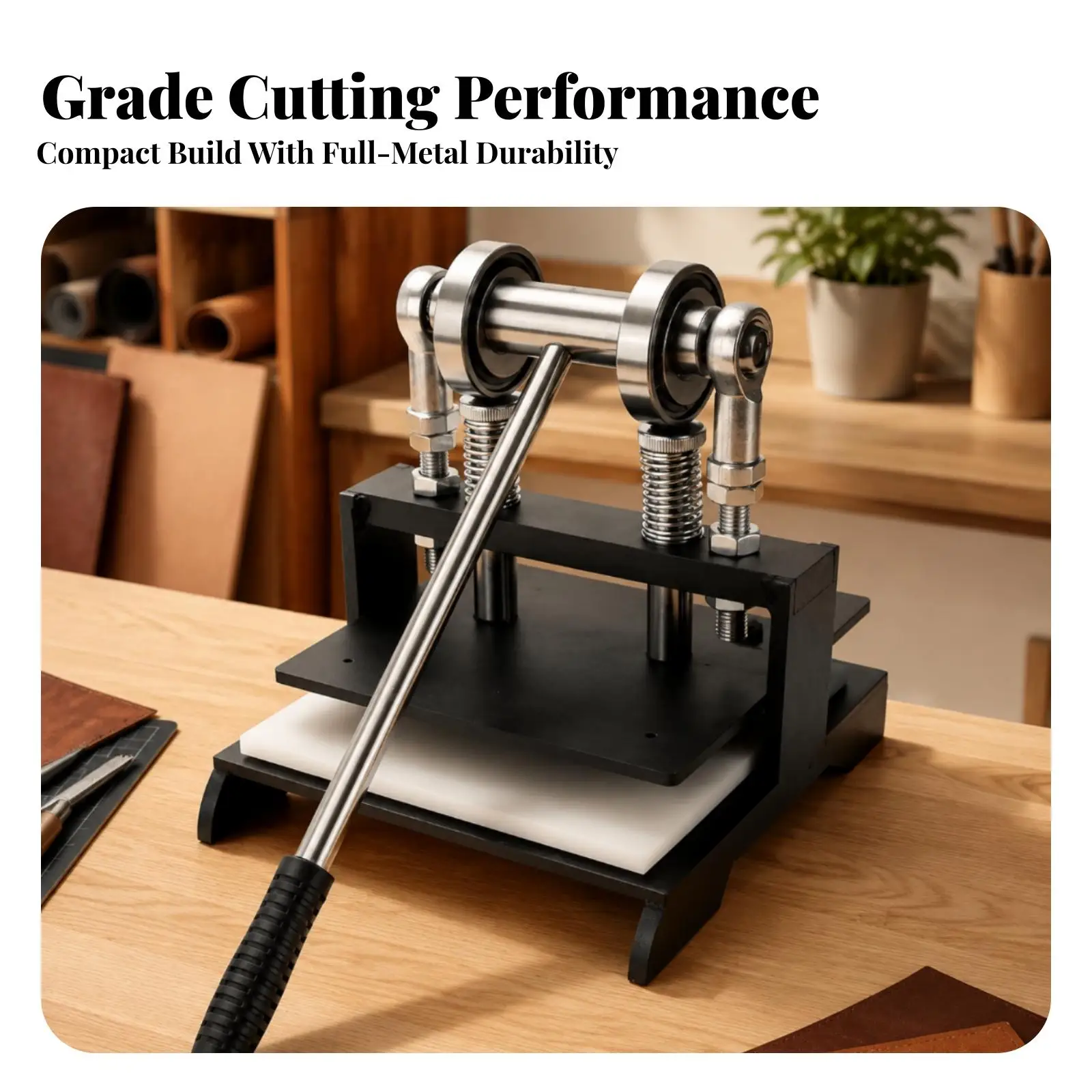 Manual Leather Die Cutter Press Machine with 1 Ton Force for Craft Stamping and Paper Cutting Adjustable Worktable Height