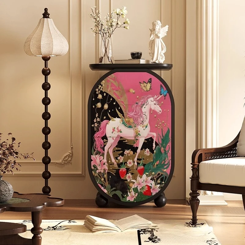 Type dopamine niche art solid wood four-chest cabinet bedroom locker small apartment storage locker