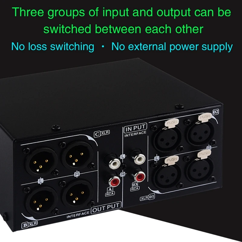 1 Piece 3 Input To 3 Output Fully Balanced XLR Signal Passive Stereo Selector Switch Switcher Plastic XLR To RCA Audio Converter