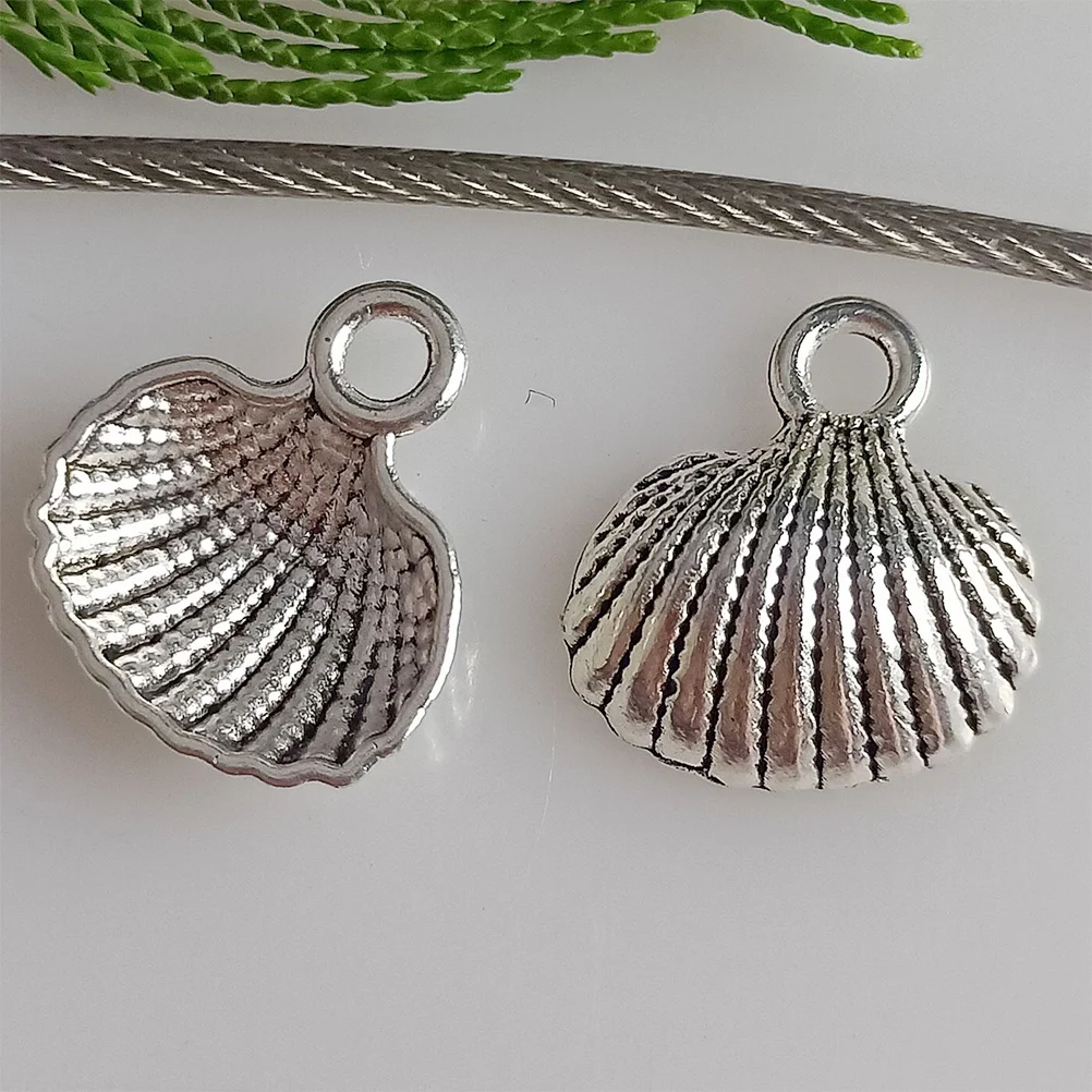 

100 Pcs Seashell Scallop Pendant Silver Alloy Charms Round Beads for Bracelets Vintage Jewelry Making DIY Craft Supplies