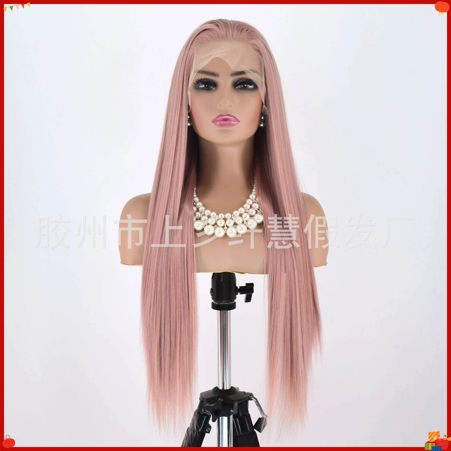 Synthetic Lace Front Long Straight Wig for Women, Natural Matte Fiber Hand-Tied, Middle Part, Heat Resistant, Cosplay Party