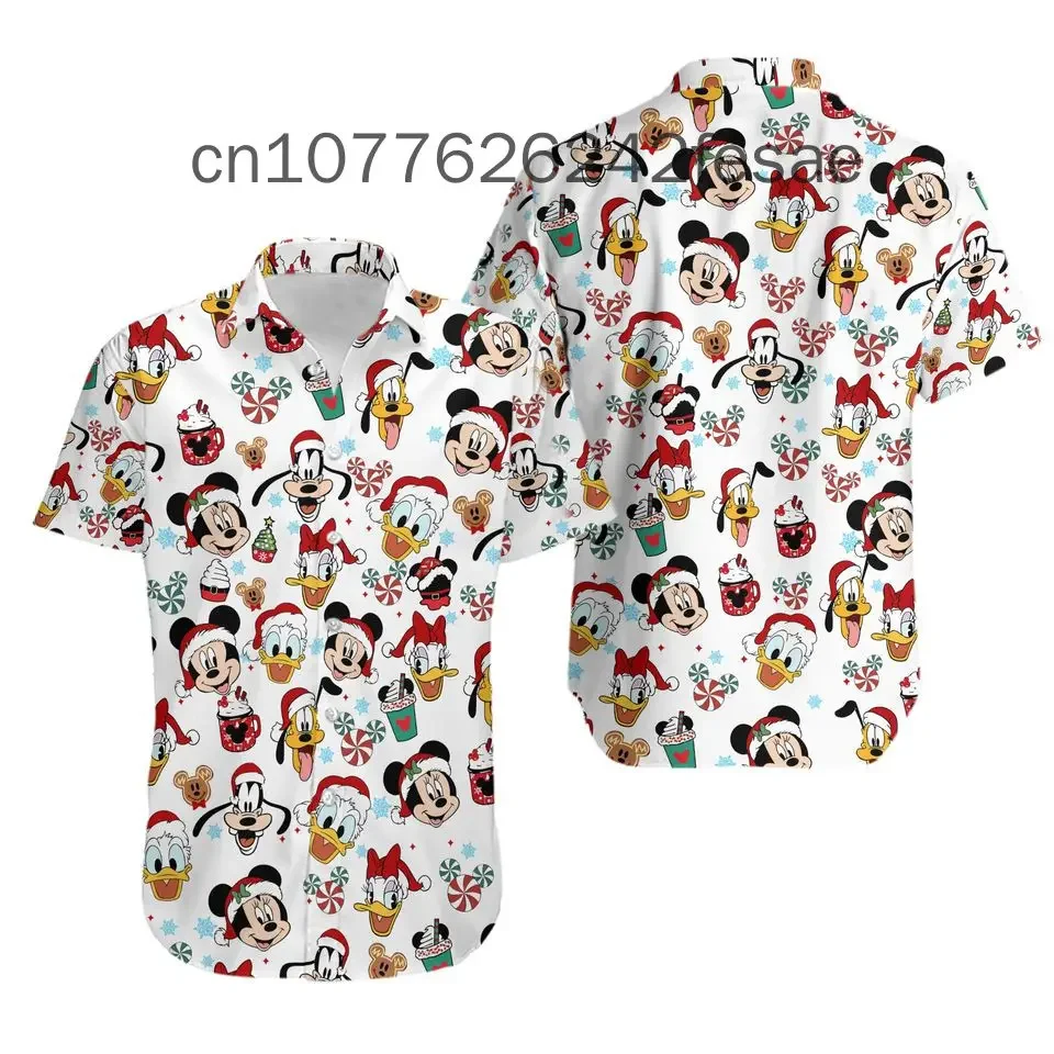 Mickey Mouse Kerst Hawaiiaanse overhemden Heren Dames Casual strandoverhemd Disney Hawaiiaans overhemd Kindershirt met korte mouwen en knopen