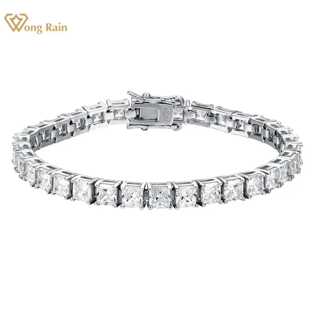 Wong Rain Hip Hop 100% 925 Sterling Silver Princess Cut Lab Sapphire High Carbon Diamonds Gemstone Bracelet Bangle Fine Jewelry