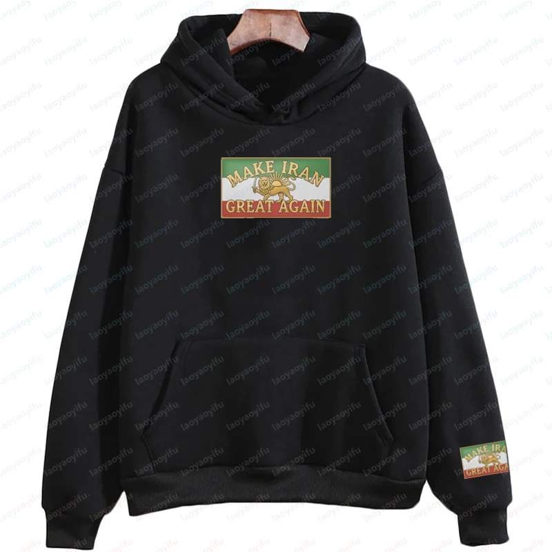 Make Iran Great Again Hoodie Iranian Flag Sleeves Retro Eagle Creative Casual Style National Emblem Persian Lion Sun Sweatshirt