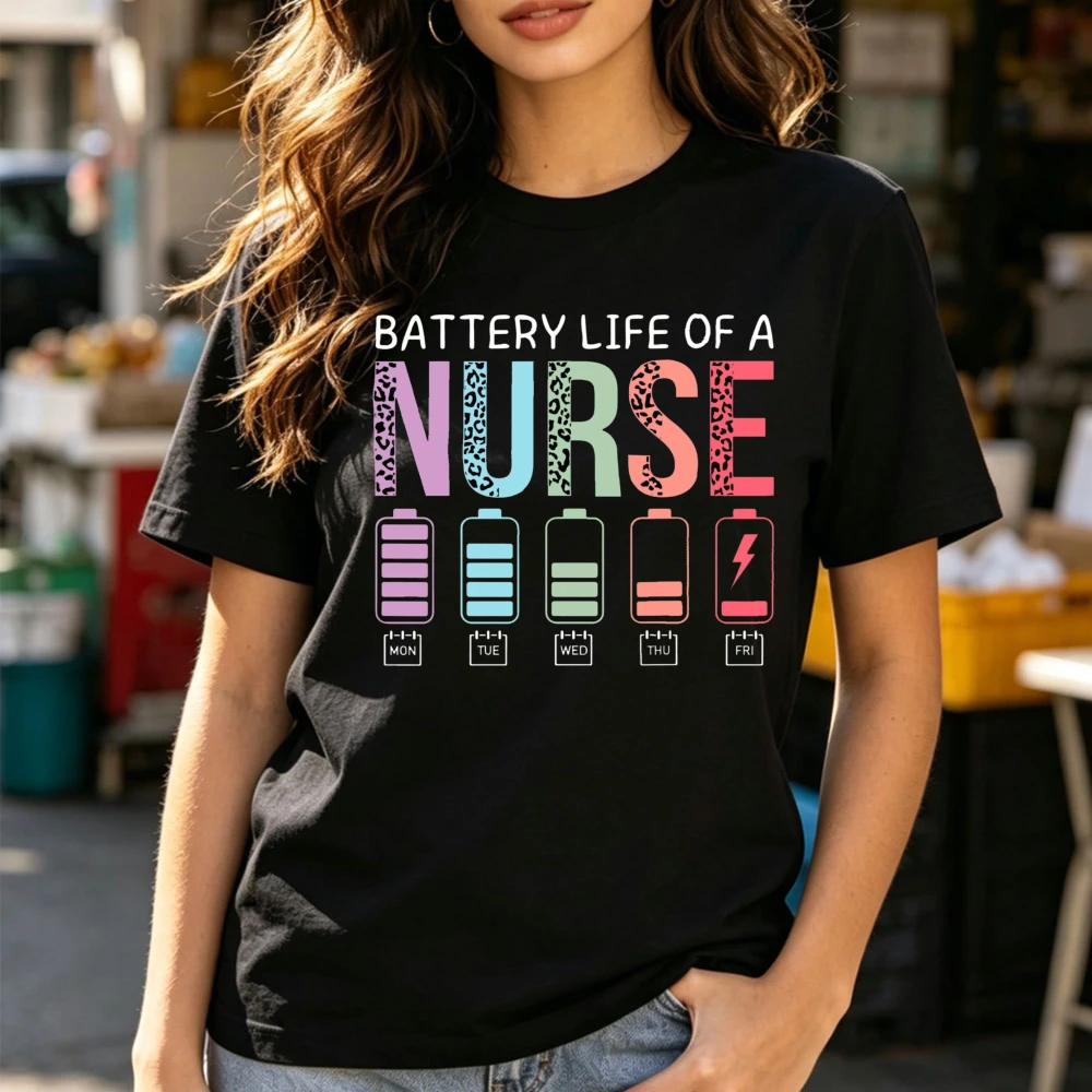 Battery Life Of A Nurse Women T-Shirt Cotton Short Sleeve Casual Fashion Harajuku Aesthetic Summer Top For Nurses Gift