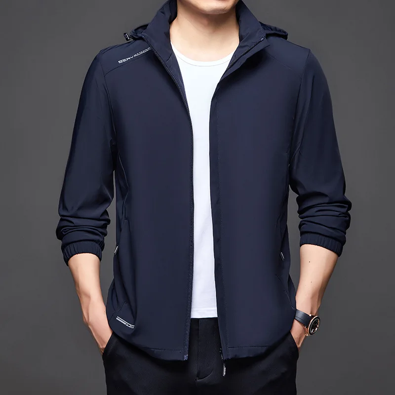 New Spring Fall Jackets for Men Outdoor Casual Loose Jacket Solid Zipper Detachable Hooded Jacket Simple Fashion Waterproof Coat