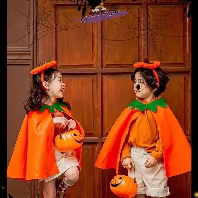 loween Costume per bambini Abiti lunghi per cosplay Zucca Ragazzo Ragazza Vestito Bambino Asilo nido Abito da ragazzo Fibra di poliestere