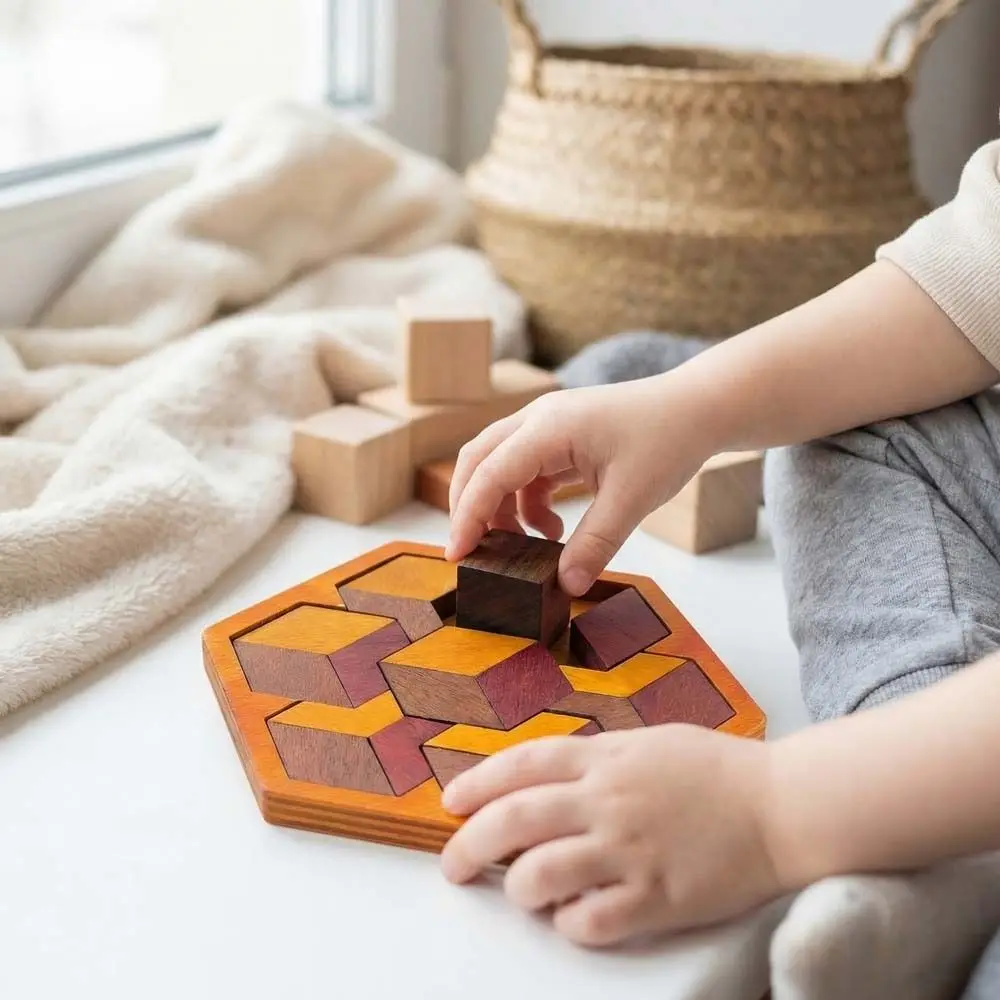 Pattern Cognitive Wooden Tangram Puzzle Challenges Interactive Montessori Puzzles Logical Thinking Hexagonal
