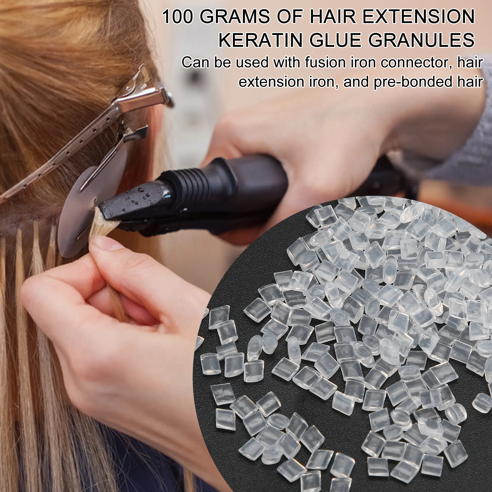 

Transparent Hair Extension Keratin Granule Hot Fusion Extension Glue Bead Accessory 100g