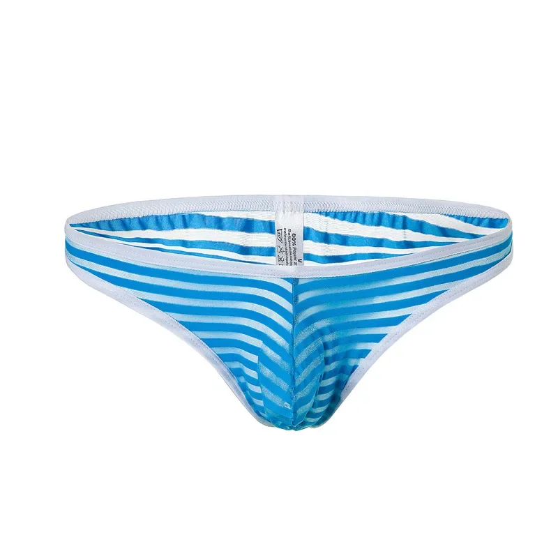 

Striped Mesh T Back Thong for Men Sexy Low Waist U Convex Pouch Underwear Ultra-thin Breathable Comfortable Quick Dry Tanga