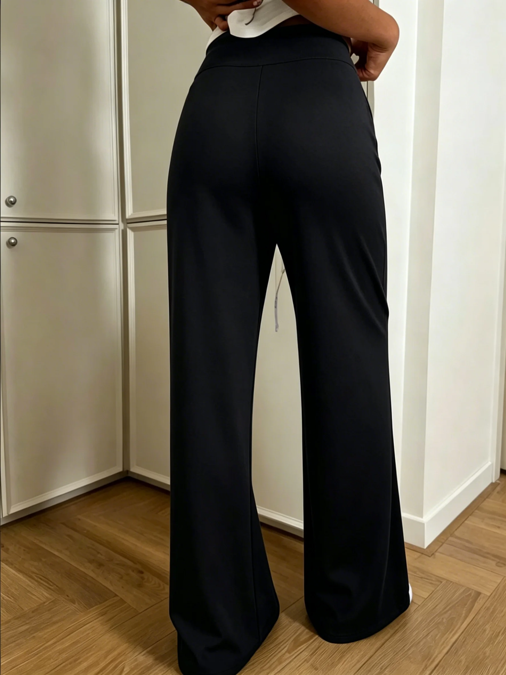High Waist Wide Leg Solid Color Casual Pants Elastic Skin-Friendly Breathable Simple and Neat Yoga Pants Multi-Scene Adaptation