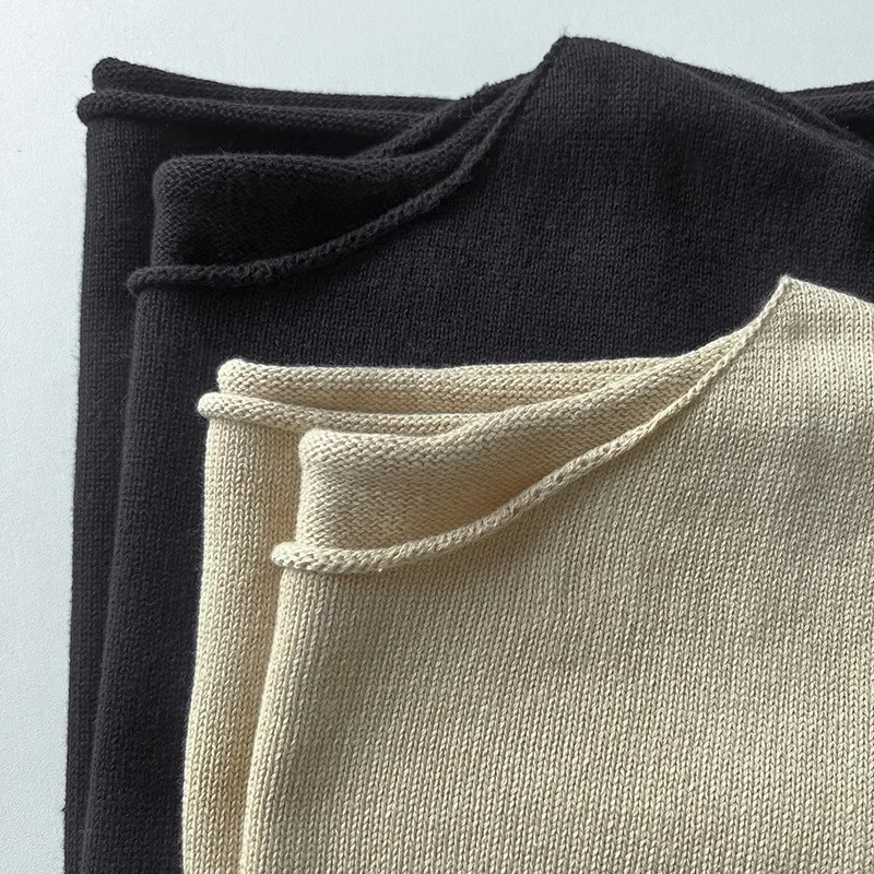 Spring  2 piece sets womens outfits Rolled Silhouette Tapered Sleeve Stretch Knit Sweater Tops Skirts Sets