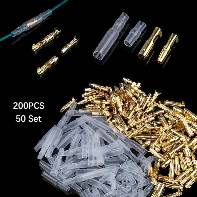 200 SZTUK 50 Zestaw 3,9 mm męskich żeńskich złączy motocyklowych typu Bullet Gniazdo Klasyczne zaciski do przewodów kablowych o średnicy od 1,0 mm do 2,5 mm
