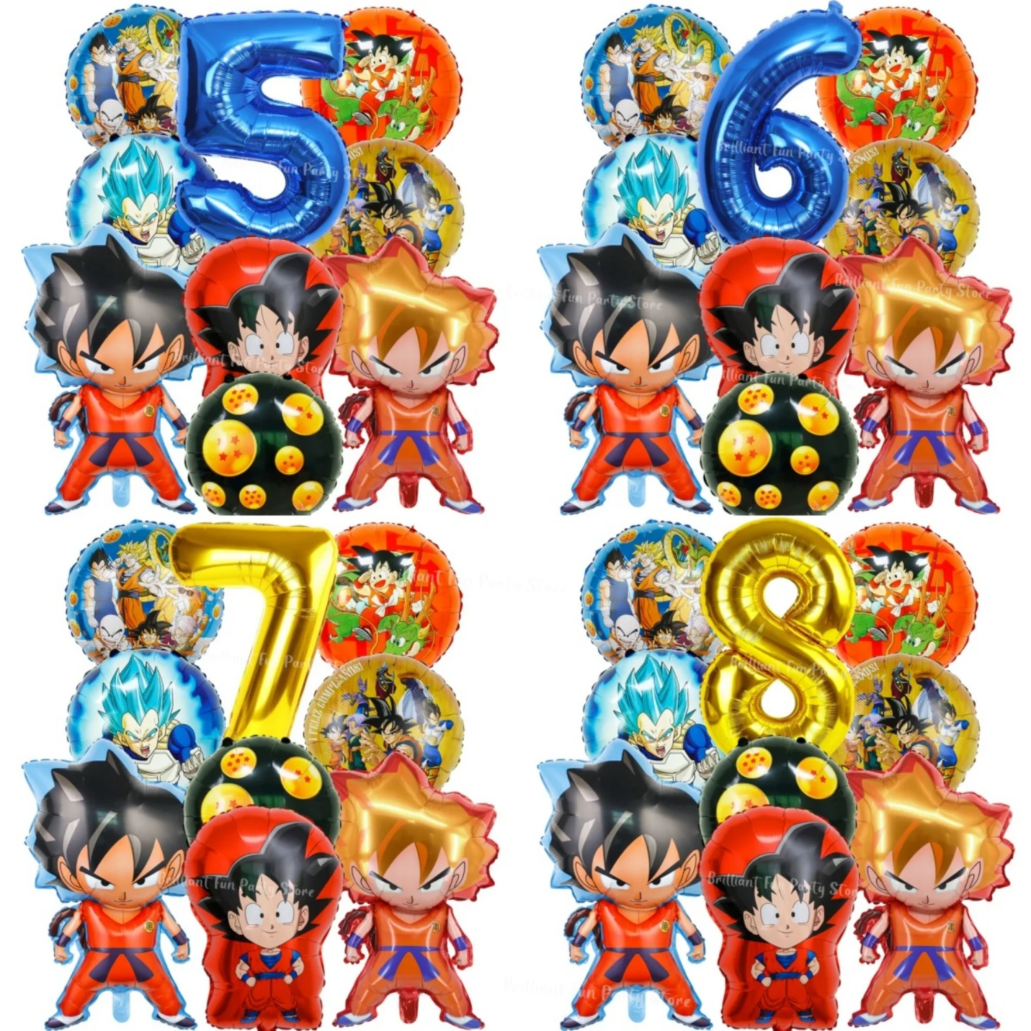 Set de 9 Globos de Dragon Ball, Globo de Número de Papel de Aluminio de 32 Pulgadas con Diseño de Son Goku, Kit de Decoración para Fiestas de Cumpleaños de Niños de 1 a 9 Años