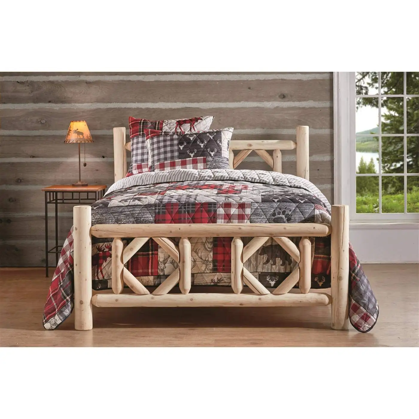 Diamond Cedar Log Bed Frame Twin, Rustic Natural Wood Bed Frames with Headboard, Customized