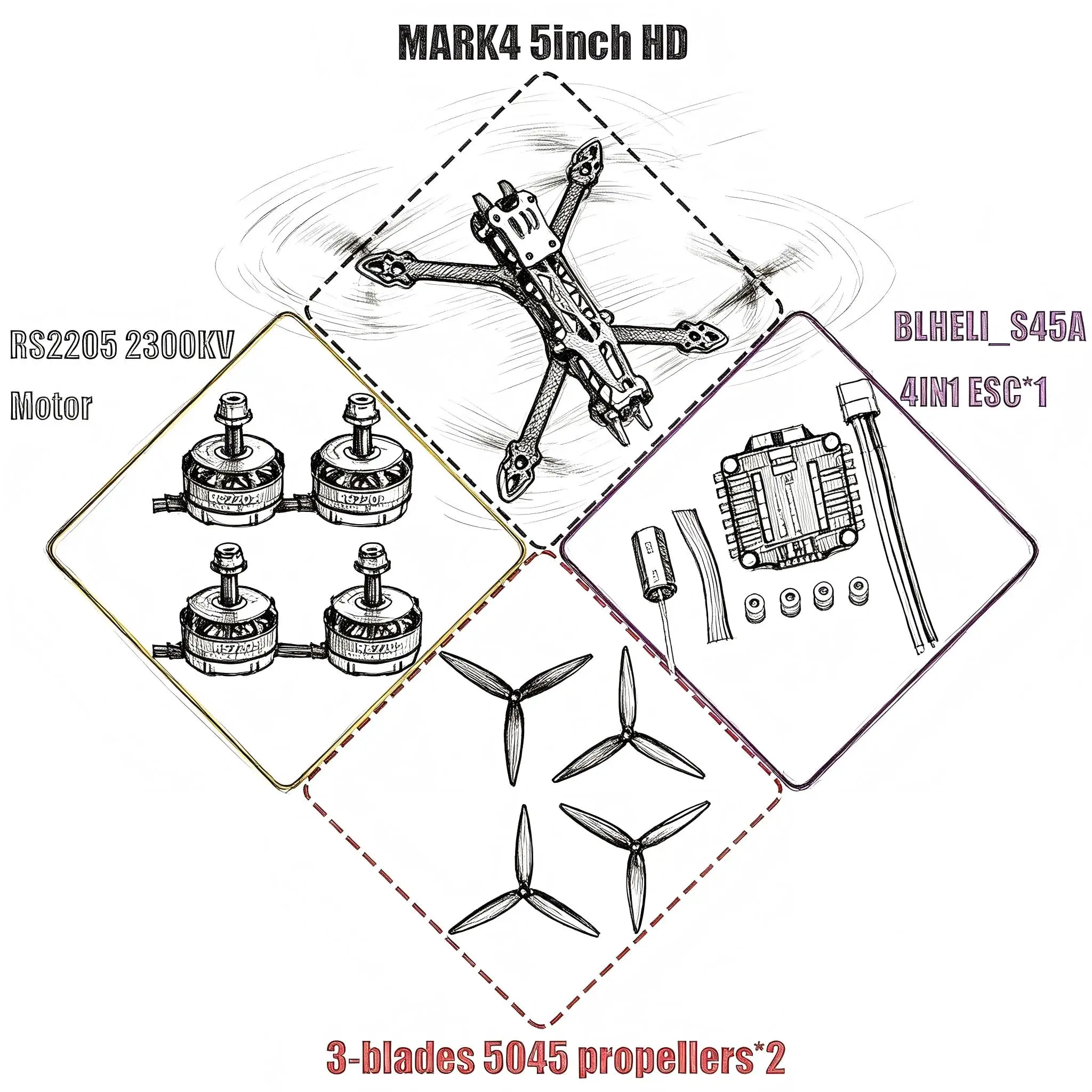 Happy MARK4 V2 5 7 8 9 10-inch Flight Control 45/60A 4INI ESC Rack Drone FPV Carbon Fiber PV Racing Drone Quadcopter Freestyle