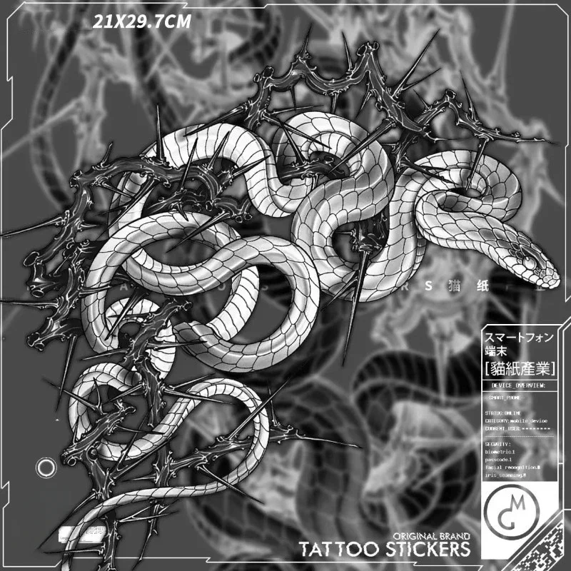 Goth Snake Tijdelijke Tattoo Art Blijvende Fake Tattoo voor Vrouw Man Dij Doornen Punk Tattoo Sticker Waterdicht Tatuajes Temporales