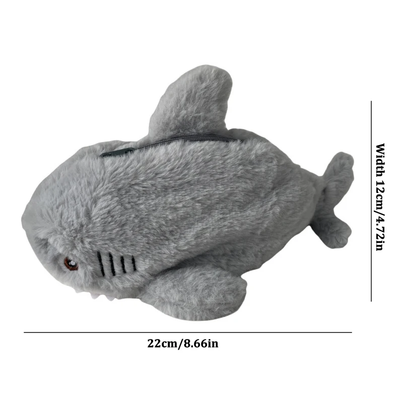 Cute Plush Ocean Shark Pencil Case Portable Cosmetic Bag Large Capacity Pen Pouch Stationery Storage Box School Office Supplies