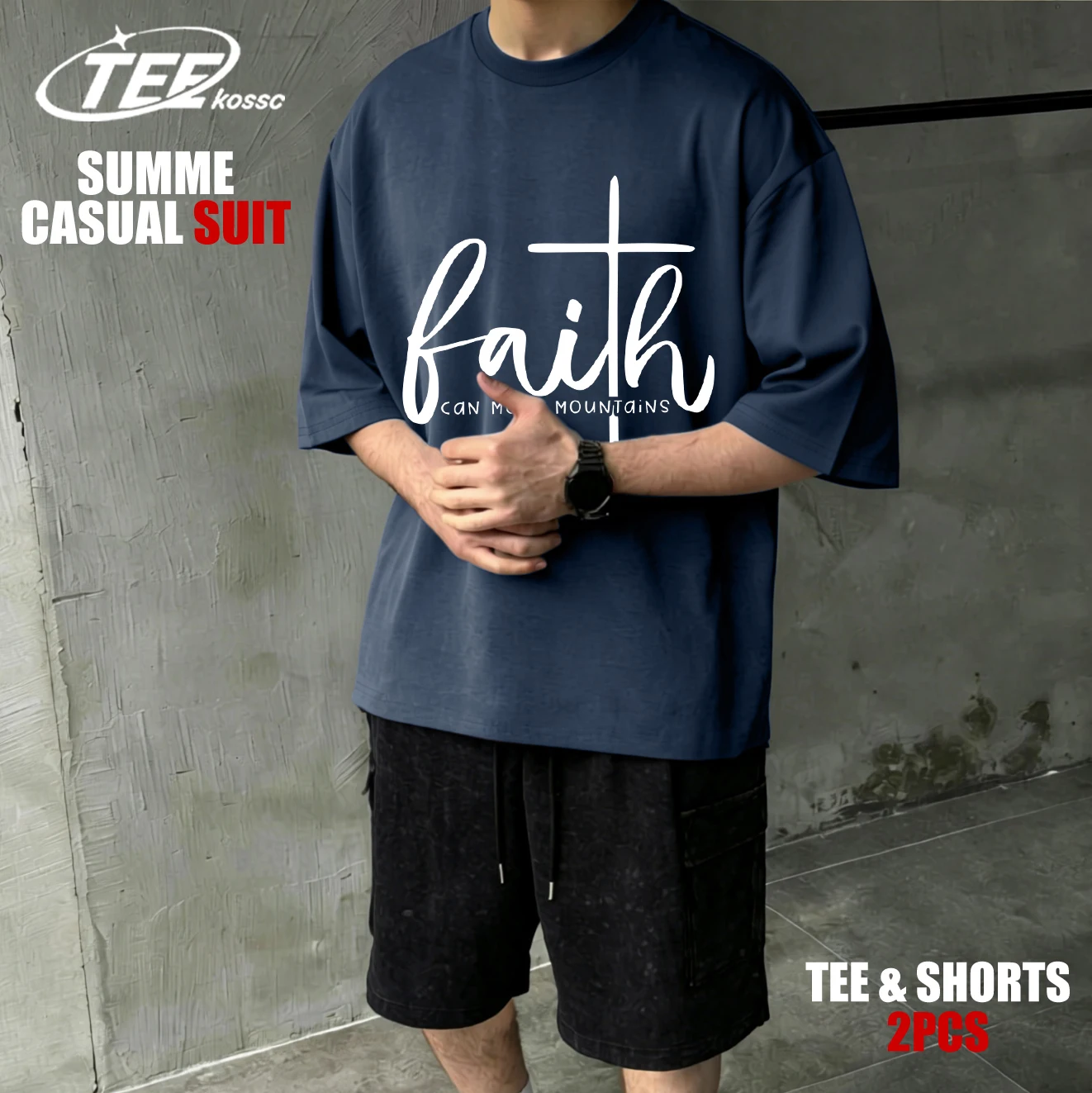 

Футболки с принтом «Вера может сдвинуть горы», мужские летние футболки с круглым вырезом, хлопковые универсальные шорты, мужской повседневный свободный костюм