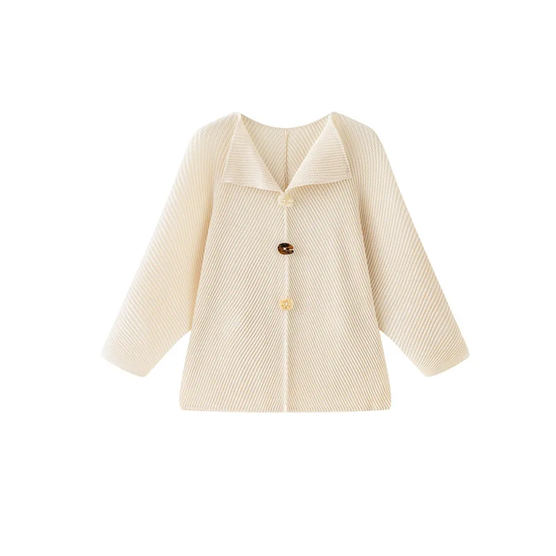 Miyake T-shirt plissé femmes haut 2025 printemps et automne saison col en v ample et élégant Niche à manches courtes T-shirt femmes