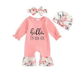 Baby Girl Clothes Newborn Baby Girl Coming Home Outfit 0 3 6 Months Long Sleeve Romper  Letter Print Floral Jumpsuit Bow