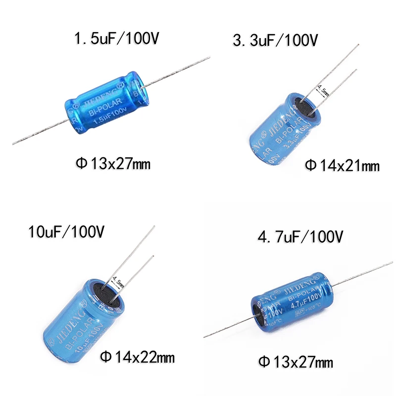 Condensador de Audio de 10 piezas, divisor de frecuencia, Crossover, condensador sin polaridad, 100V, 10uF, 3,3 uF, 2,2 uF, 22uF, 1,5 uF, 4,7 uF, 1,5 uF, 15uF