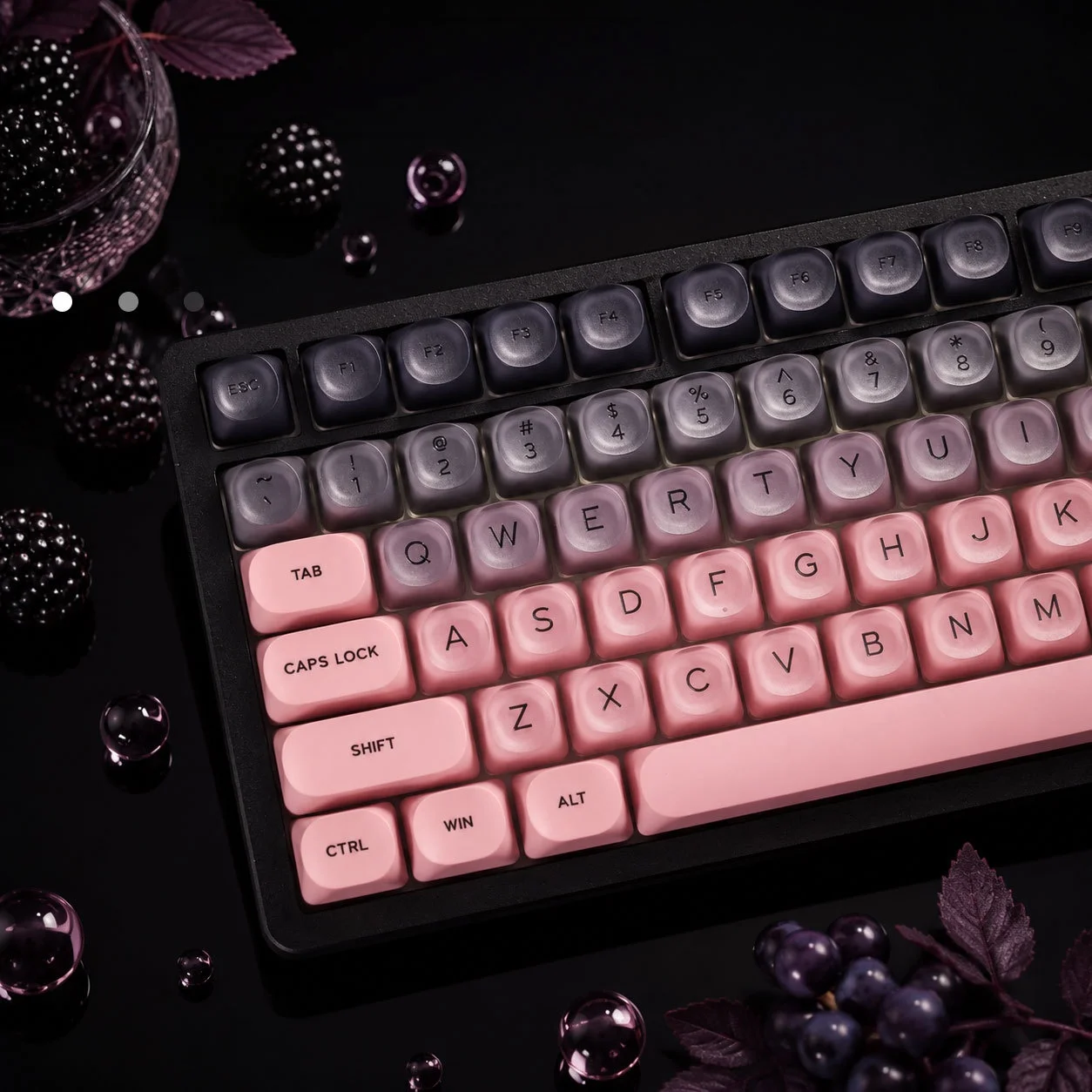 Juego de teclas de cristal con degradado de color negro y rosa, personalizable, para teclados mecánicos de juegos, juego de teclas PBT para teclados de 61, 75, 87, 96, 104 y 108 teclas.