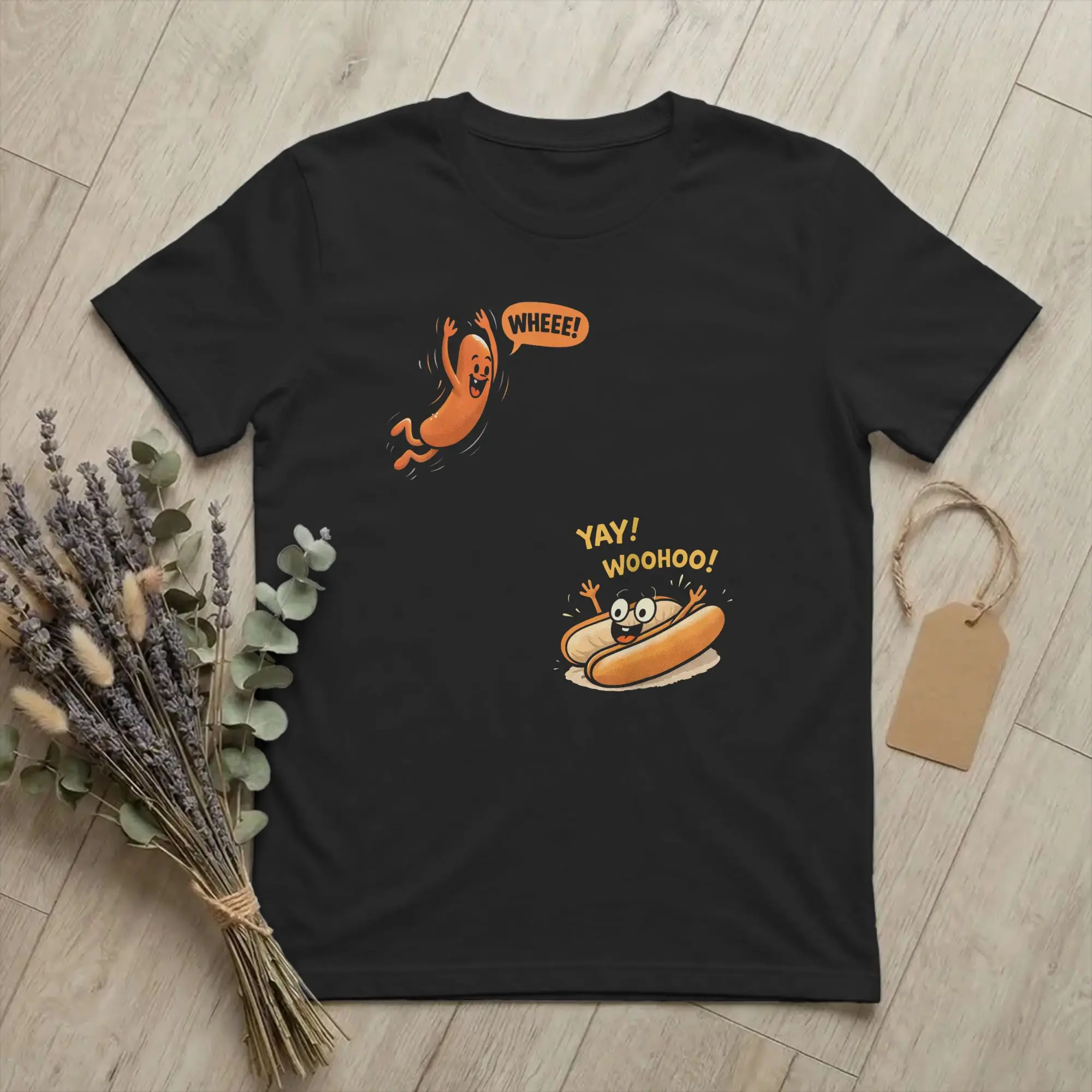 Herren T-Shirt Lustiger Hot Dog Sprung in die Brötchenform Erstaunliches Reines Baumwoll-T-Shirt Kurzarm Wurst-BBQ-T-Shirt O-Ausschnitt Oberteil Geschenkidee
