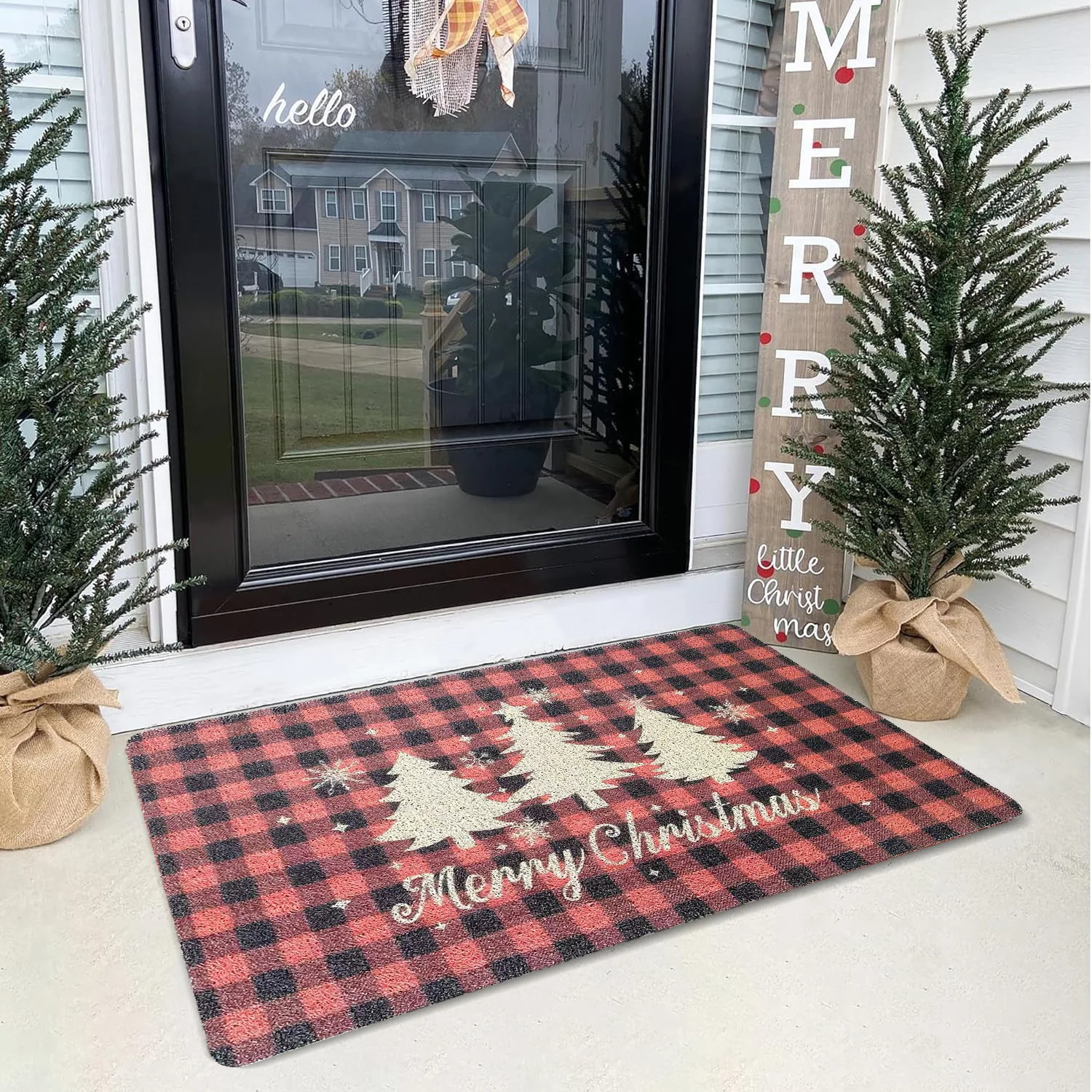 Merry Christmas Door Mat Christmas Tree Welcome Door Mat Non-slip Floor Mat Home Decoration Mat Indoor Entrance Porch Decoration