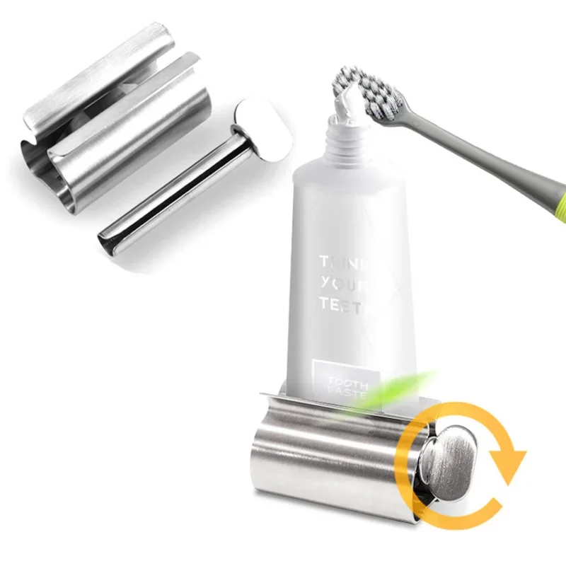 Toothpaste Tube Squeezer-Set of 1 Toothpaste Squeezer Rollers, Metal Toothpaste Tube Wringer Seat Holder Stand (Stainless Steel)