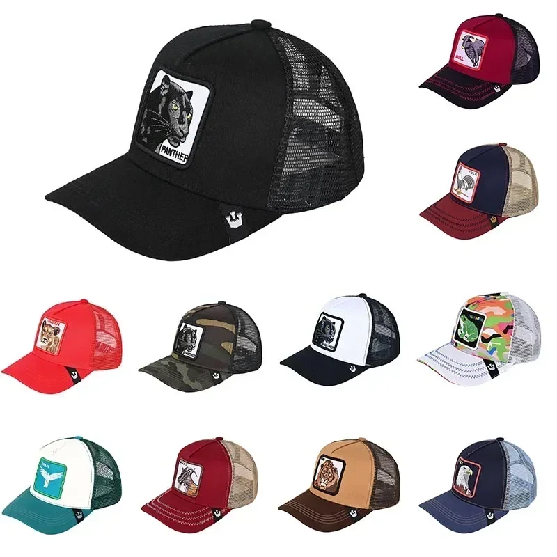 Animal Baseball Cap Summer Travel Peaked Cap Men's Embroidery Hip-Hop Cap Couple Style Sun Visor Adjustable Trucker Mesh Cap