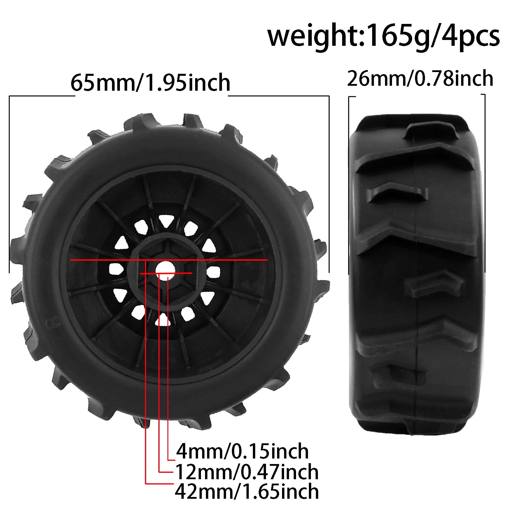 RED SPIDER 4 Pezzi 12mm Esagonale Neve e Sabbia Fango Fuoristrada Buggy Pneumatici Ruota Compatibile per WLtoys 144001 HBX 1/14 1/16 1/18 RC Auto