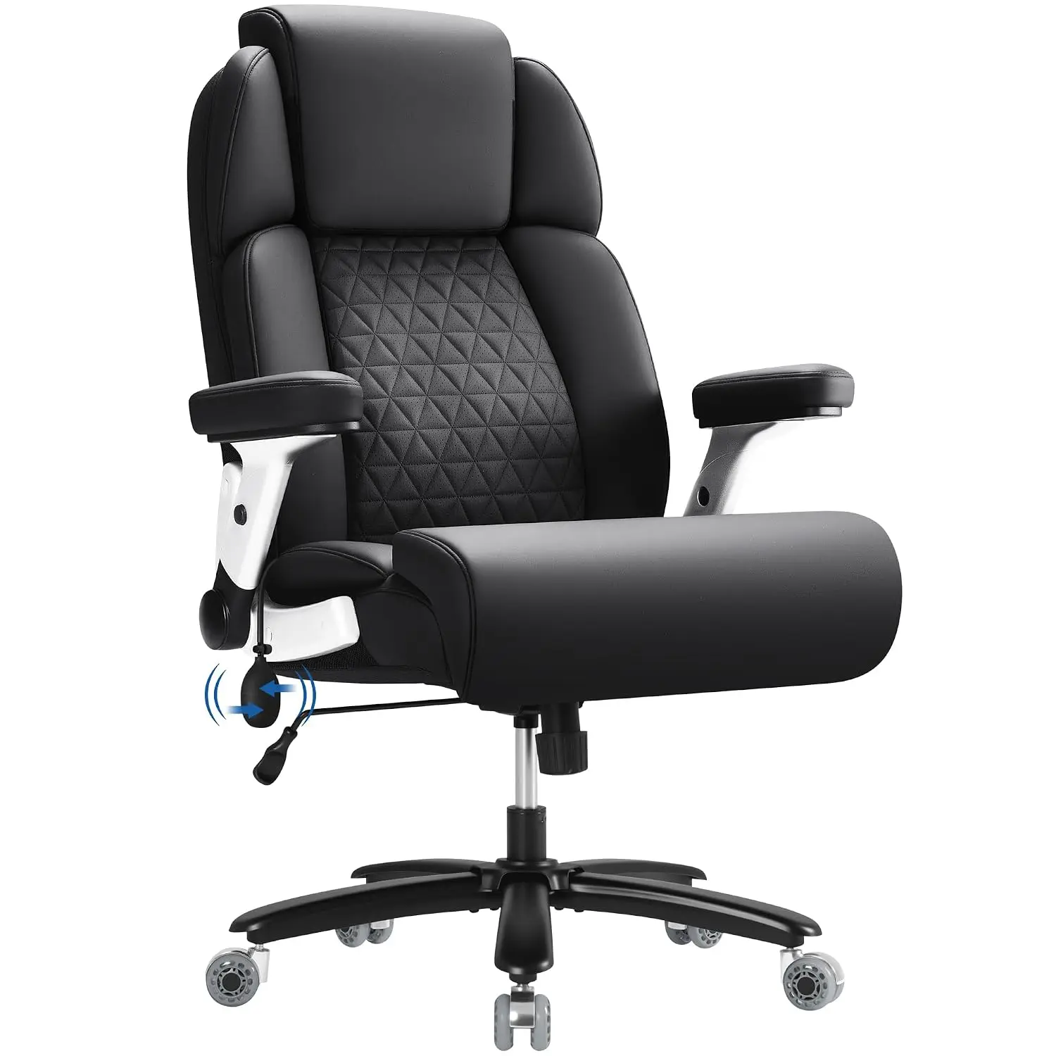 Big & Tall Office Chair 500lbs High Back Ergonomic Desk Chair with Inflatable Lumbar Support Wide Faux Leather Seat Flip Arms fo