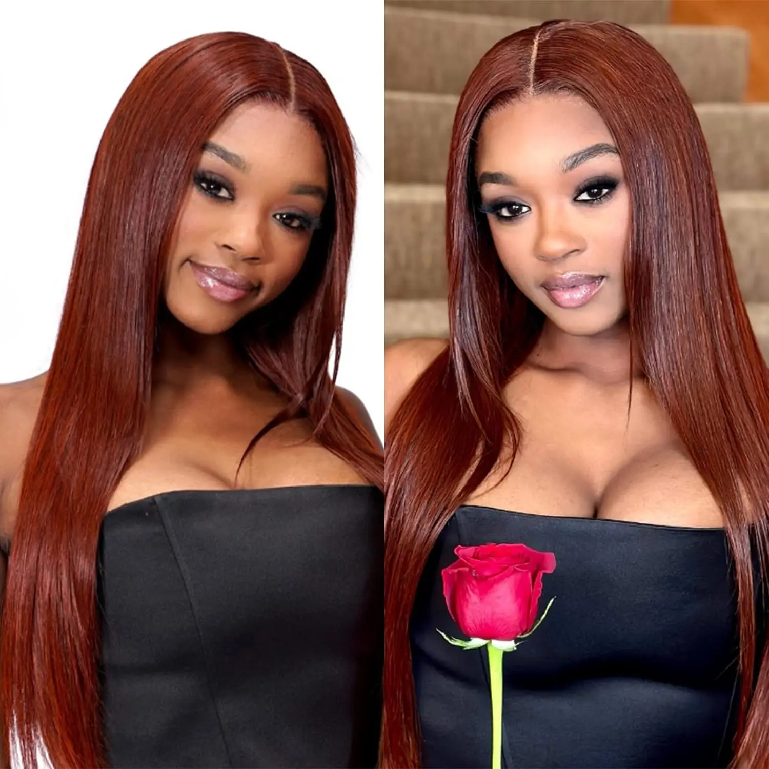 Reddish Brown Straight Lace Front Human Hair Wigs Brazilian Pre Plucked13x4 13x6 Hd Lace Frontal Wig Dark Red Brown Wig