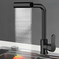 4 Modes Waterfall Kitchen Faucet Universal 360°Rotating Swing Arm Stainless Steel Hot Cold Single Hole Deck Mounted Sink Tap