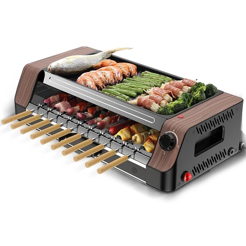 Electric Barbecue Machine Automatic Rotating Skewers Machine Smokeless Barbecue Grilled Steak Double-layer Capacity 1800W Power