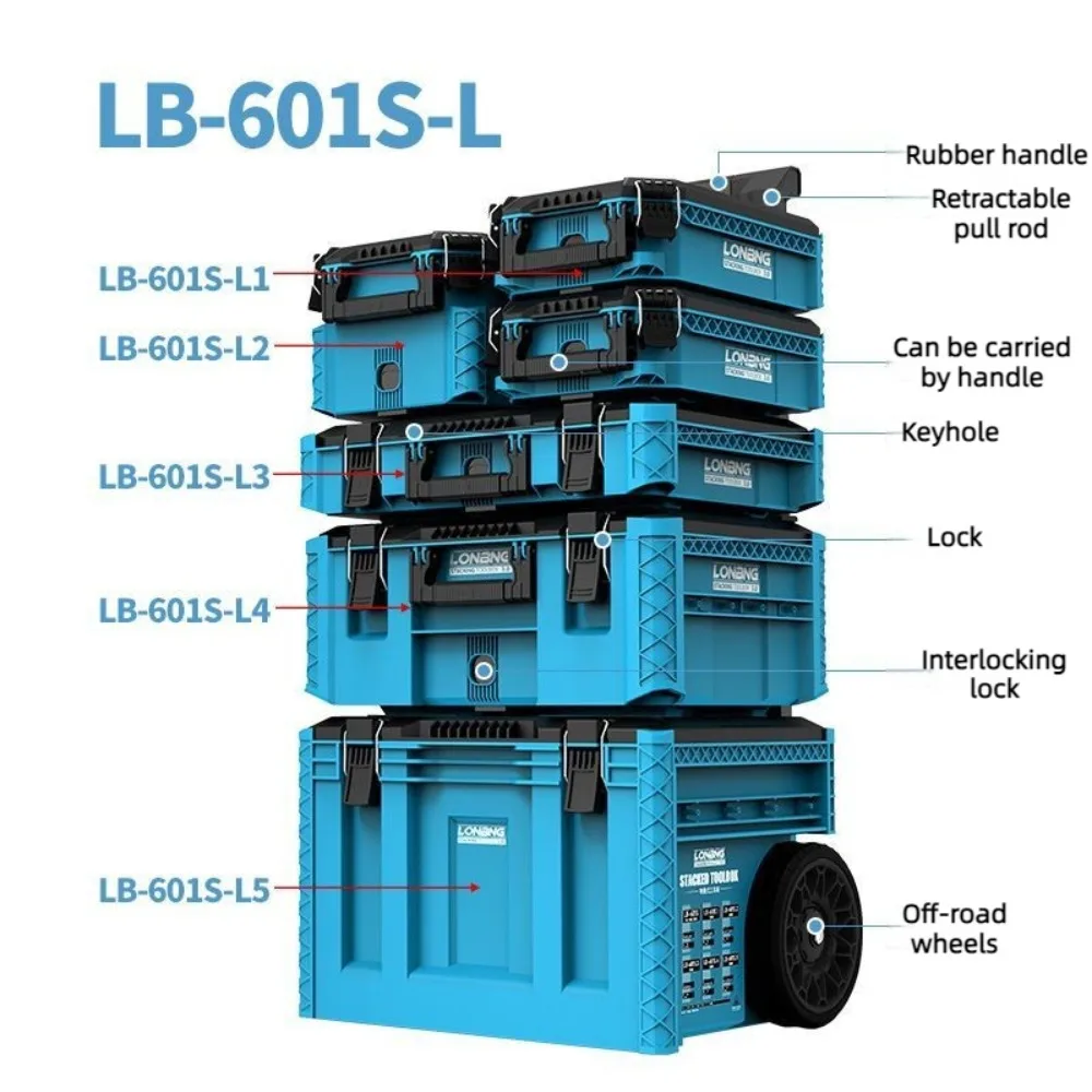 Stackable Toolbox Waterproof Multifunctional Hardware Tool Storage Box Dustproof Combination Set Blue Box Tools Packaging
