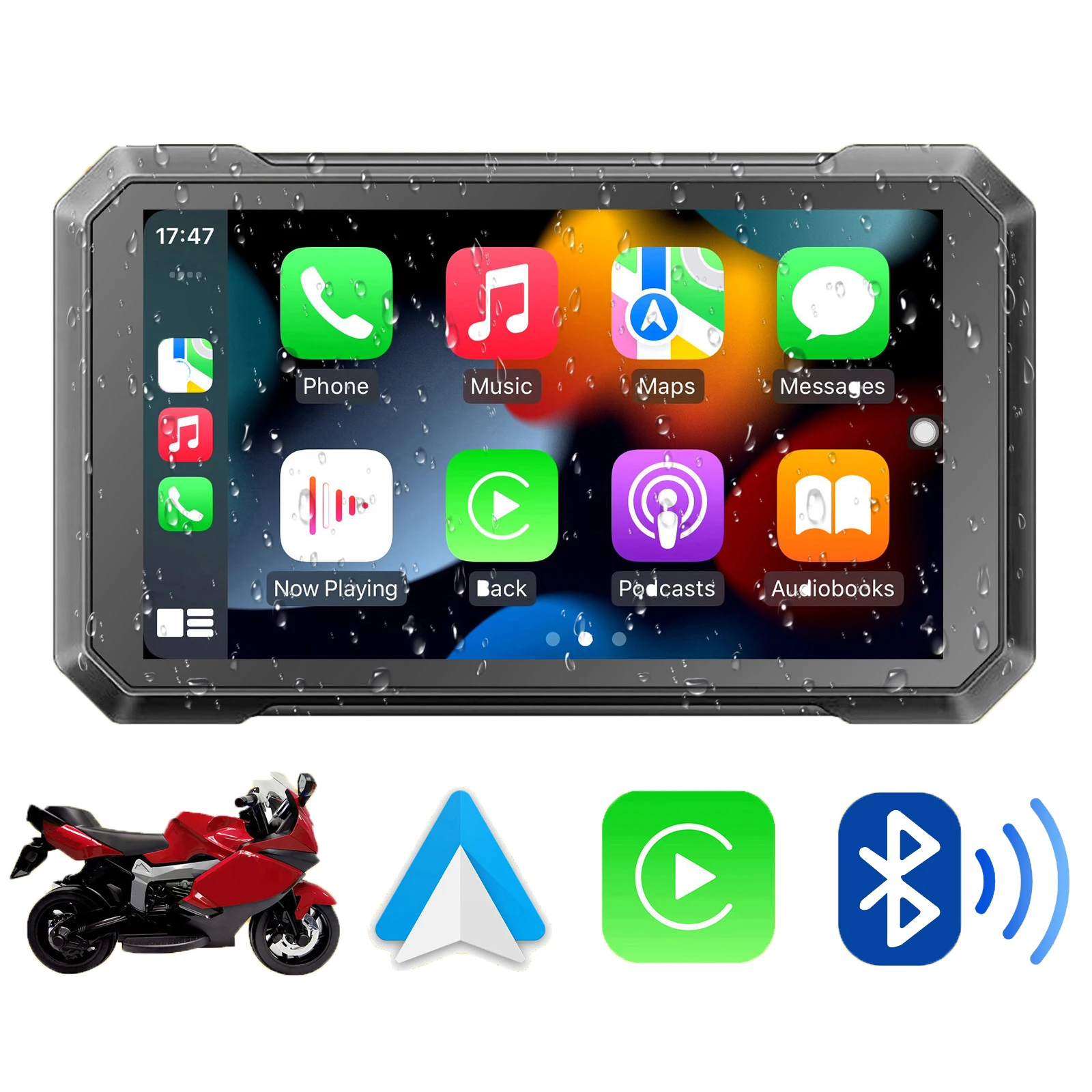 7 Inch Motorcycle Wireless Android Auto/ Carplay  Waterproof Navigation GPS Display Portable Screen for Motorbike with Bluetooth