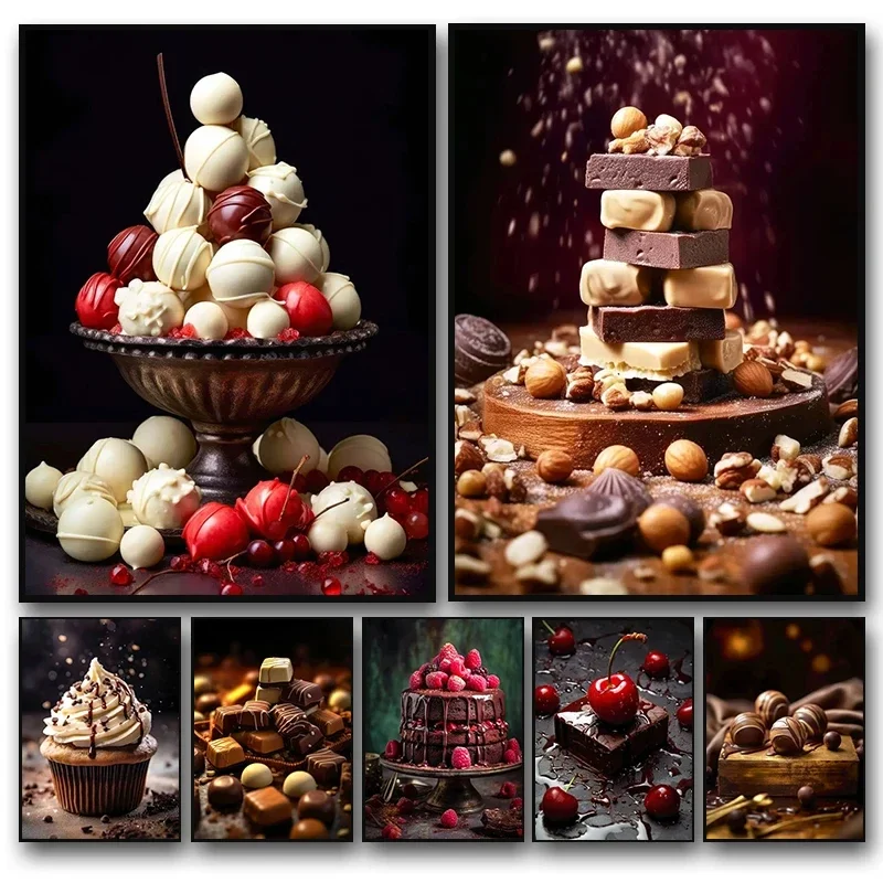 Pósteres modernos de chocolate con leche, pintura en lienzo, impresión de postres dulces deliciosos, imágenes artísticas de pared, decoración para el hogar y la cocina