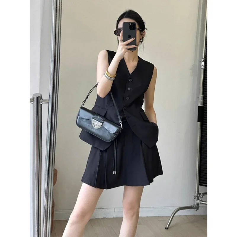 Vest Pleated Skirt Women's Top Casual Two-Piece Suit