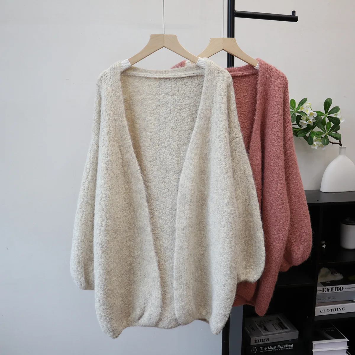 

2026 Women Mid Lenth Cardigan Sweaters Solid Jumpers V Neck Long Sleeves Open Stitch Loose Y2k Office Lady Casual Autumn Winter