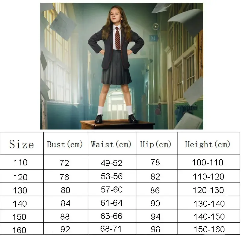 Movie Matilda Cosplay Costume Girls School Uniform Coat Skirt Roald Dahl's Matilda the Musical Halloween Cosplay Outfit for Kids