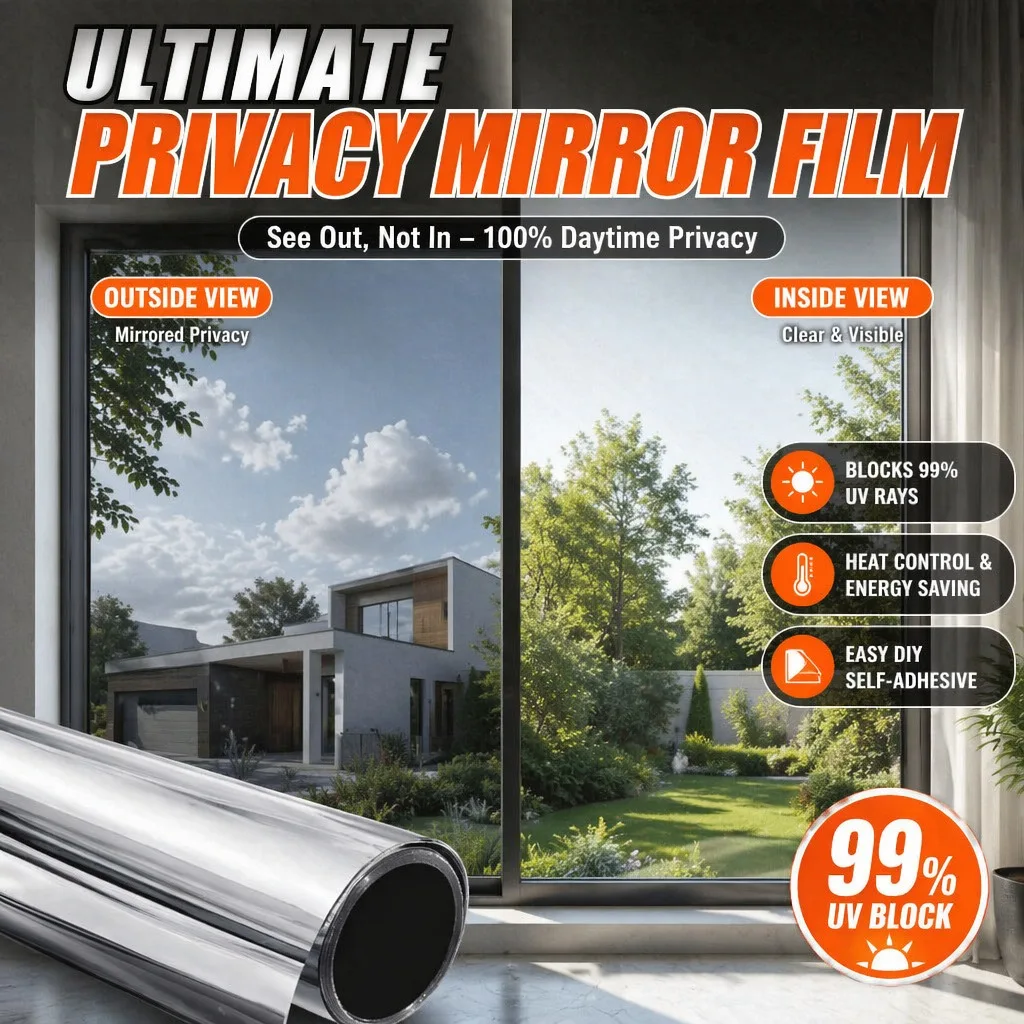 One Way Mirror Silver Window Film Self Adhesive Heat Control Sun Block Anti UV Window Tint for Home Office Glass Door