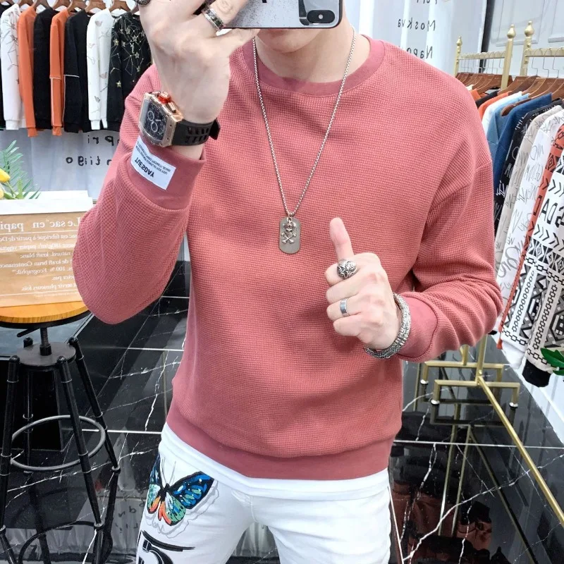 New Spring Autumn Sweatshirt Men's Trendy Brand Winter Solid Color Trendy Long-sleeved Bottoming Top
