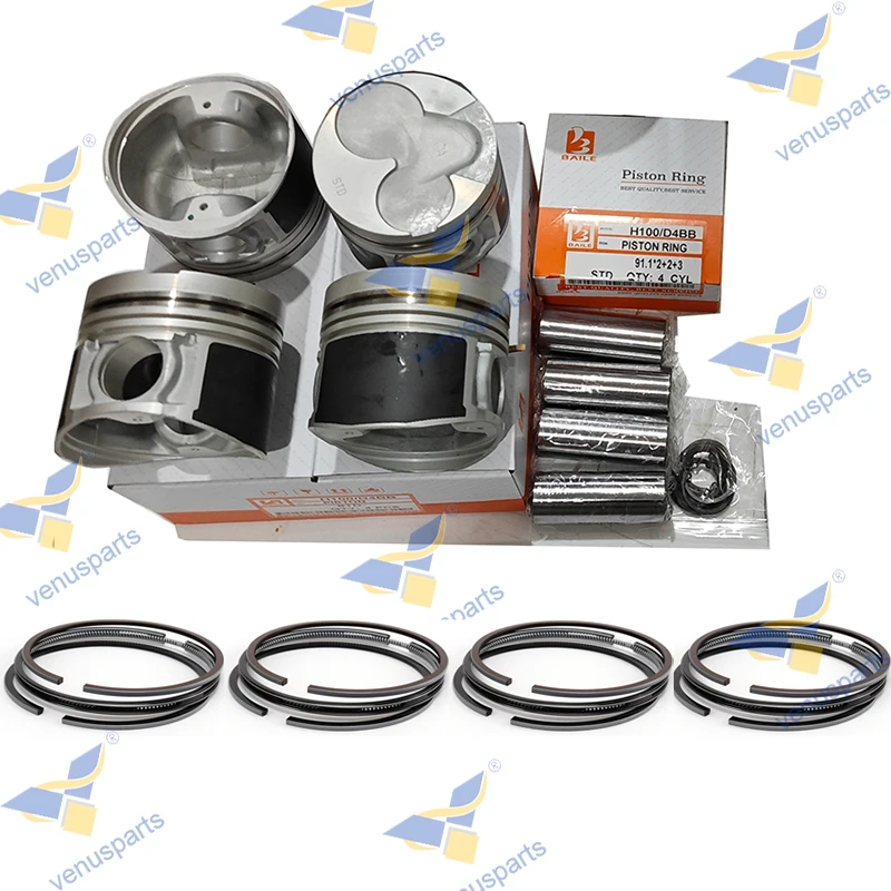 D4BB H100 Piston + Rings 4CYL For Hyundai Overhaul Rebuild Kit Engine Repair Parts STD 23410-42701 23410-42711 23410-42721 91.1